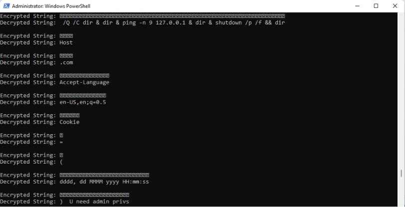 Figure 5: Output from the decoder.py script comparing encrypted and cleartext. 