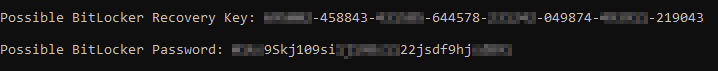 Figure 6: Output of the BitLocker Recovery Key and password. 