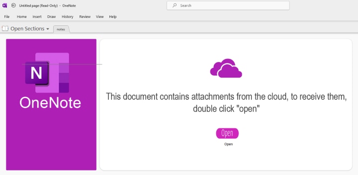 Figure 1. Example of a malicious OneNote file