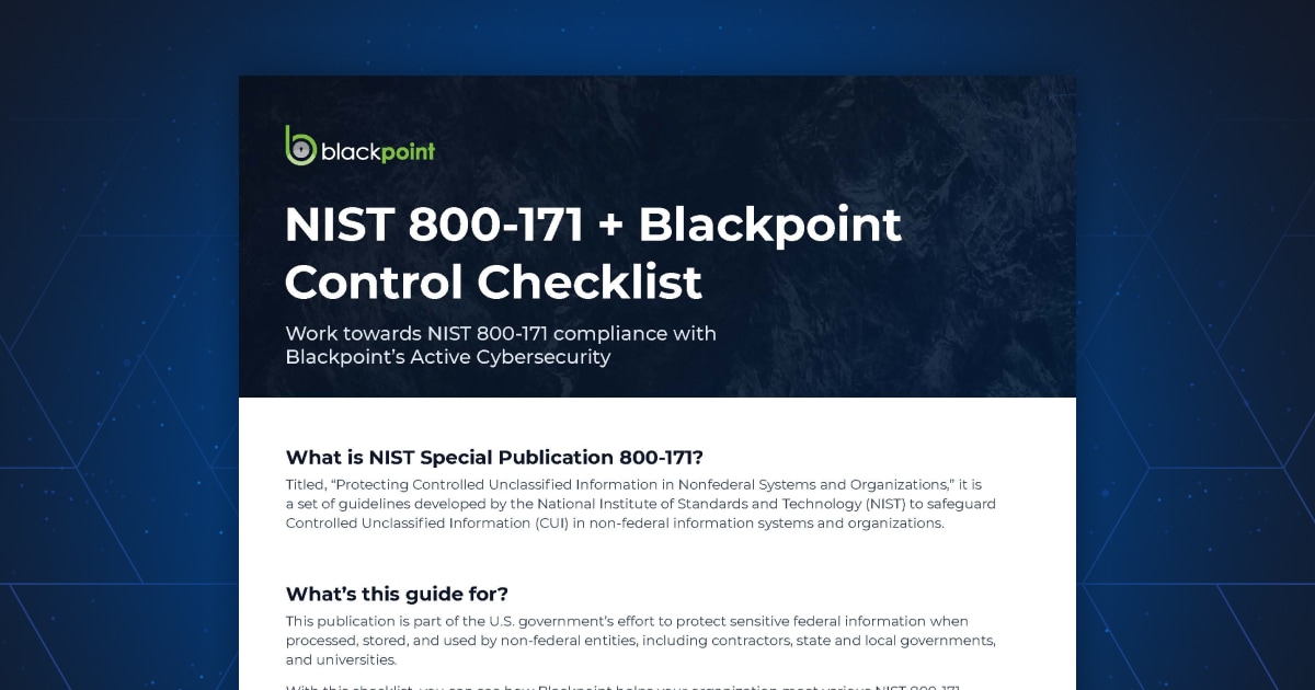 NIST 800171 + Blackpoint Control Checklist Blackpoint